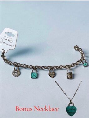Stainless Steel Charm Bracelet with Turquoise Accents